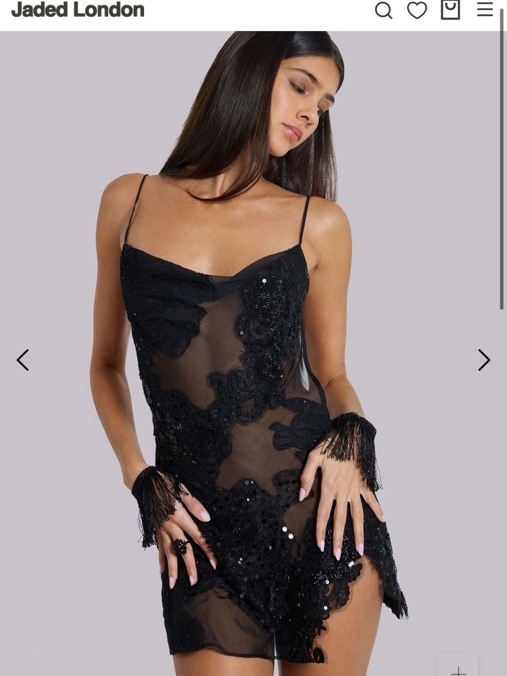 Jaded London Black Sheer Embellished Slip Dress
